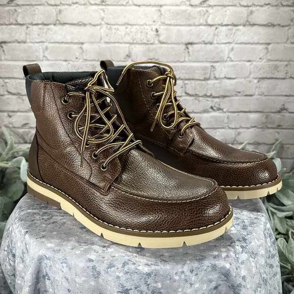 Sonoma Ethann Cognac Faux Leather Lace-Up Fashion Stitch Boots Men’s 8M🌟NWT🌟 - Picture 12 of 13